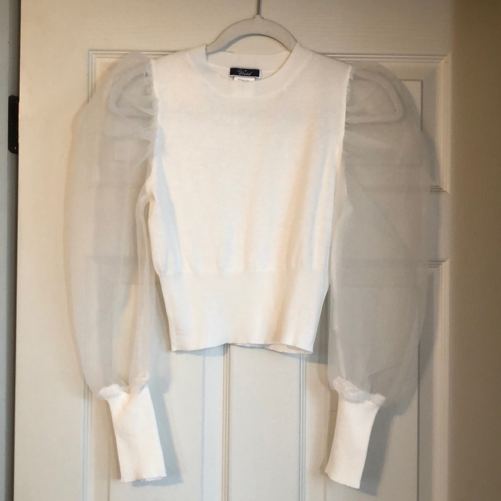 White Top with Sheer Puff Sleeves